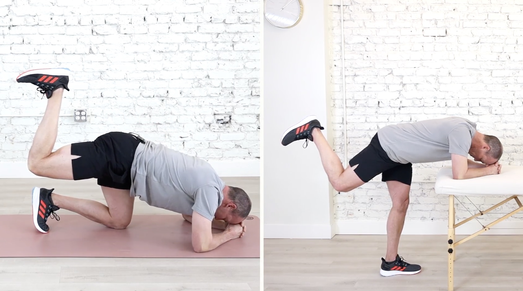 Correct butt pump form: starting position, leg raised, small pump range